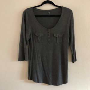 Splash Charcoal Gray Front Pocket Henley Top